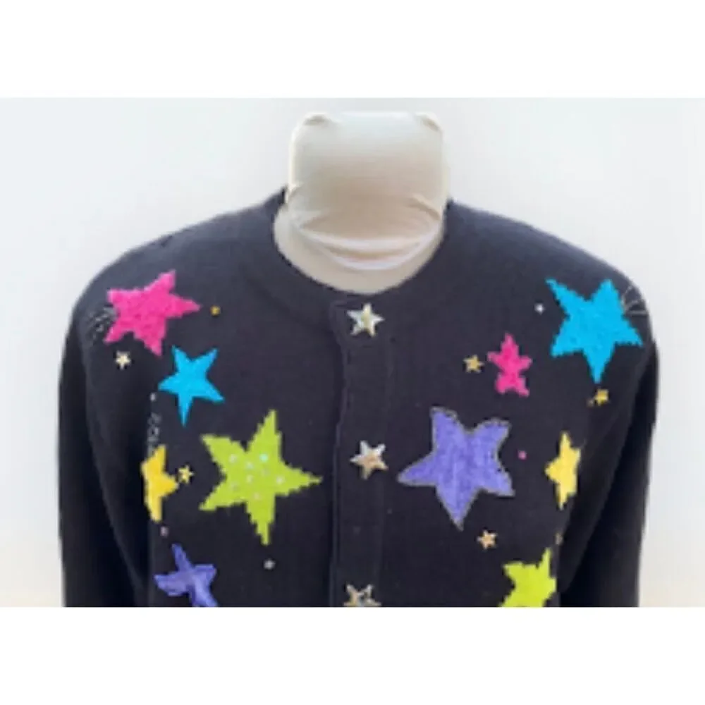Jack B. Quick Cardigan Multi-Color Stars w/Star Buttons Size L Vintage Whimsy - Picture 4 of 10